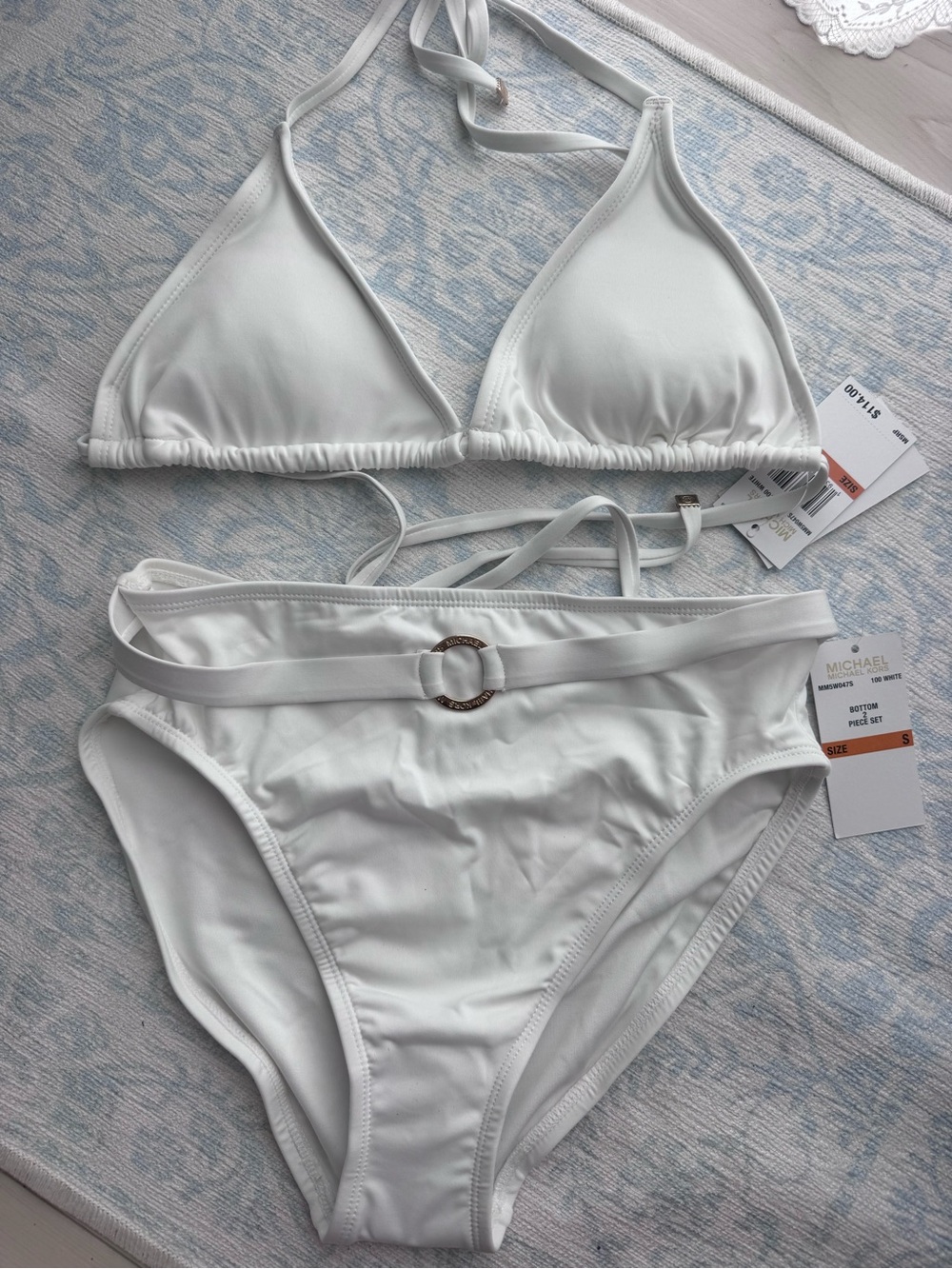NWT Michael Kors White Two Piece Gold Belt Accent Bikini